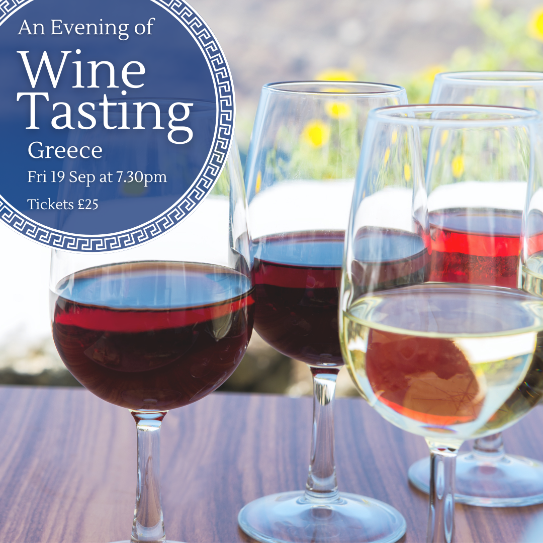 The wine tasting advert, featuring 3 glasses of red wine and 1 glass of white wine.