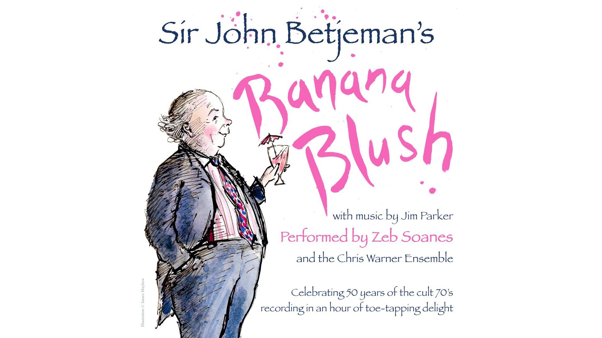 A poster for Banana Blush featuring an illustration of a man in a suit drinking a cocktail.