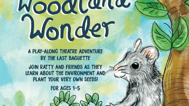 A coloured drawing of a mouse under a tree