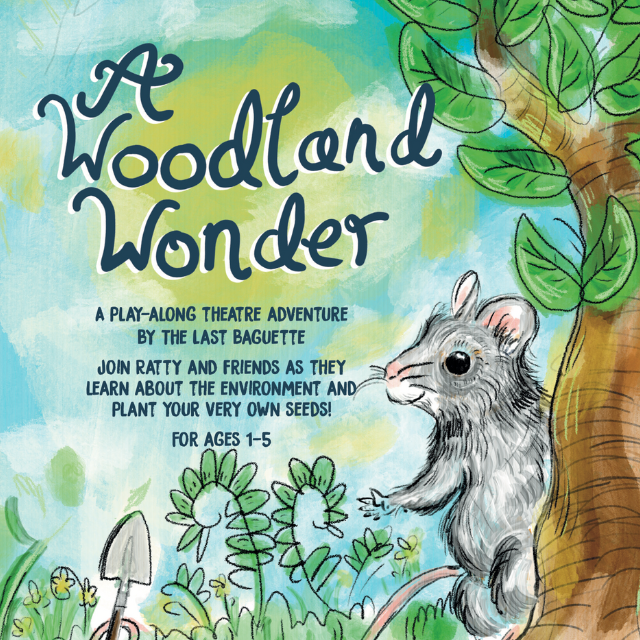 A coloured drawing of a mouse under a tree